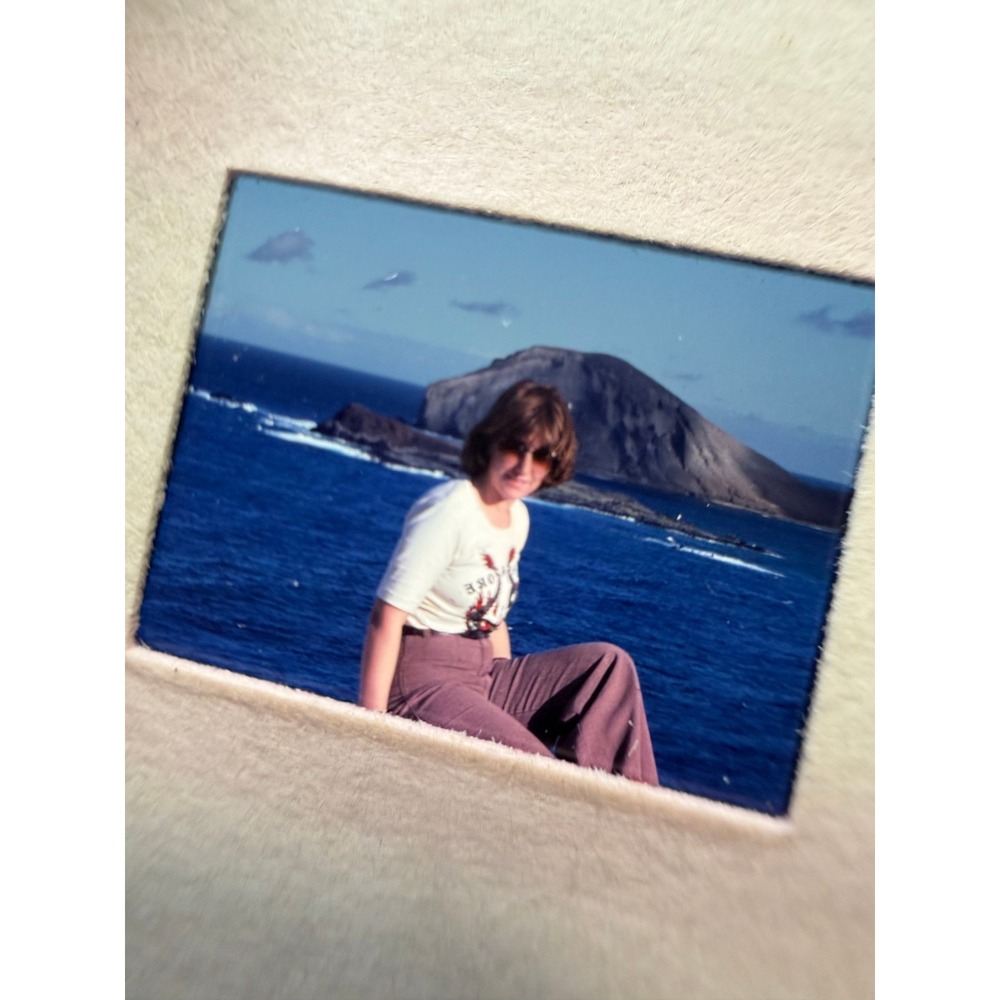 Vintage 35mm Slide Woman Coastal Island View